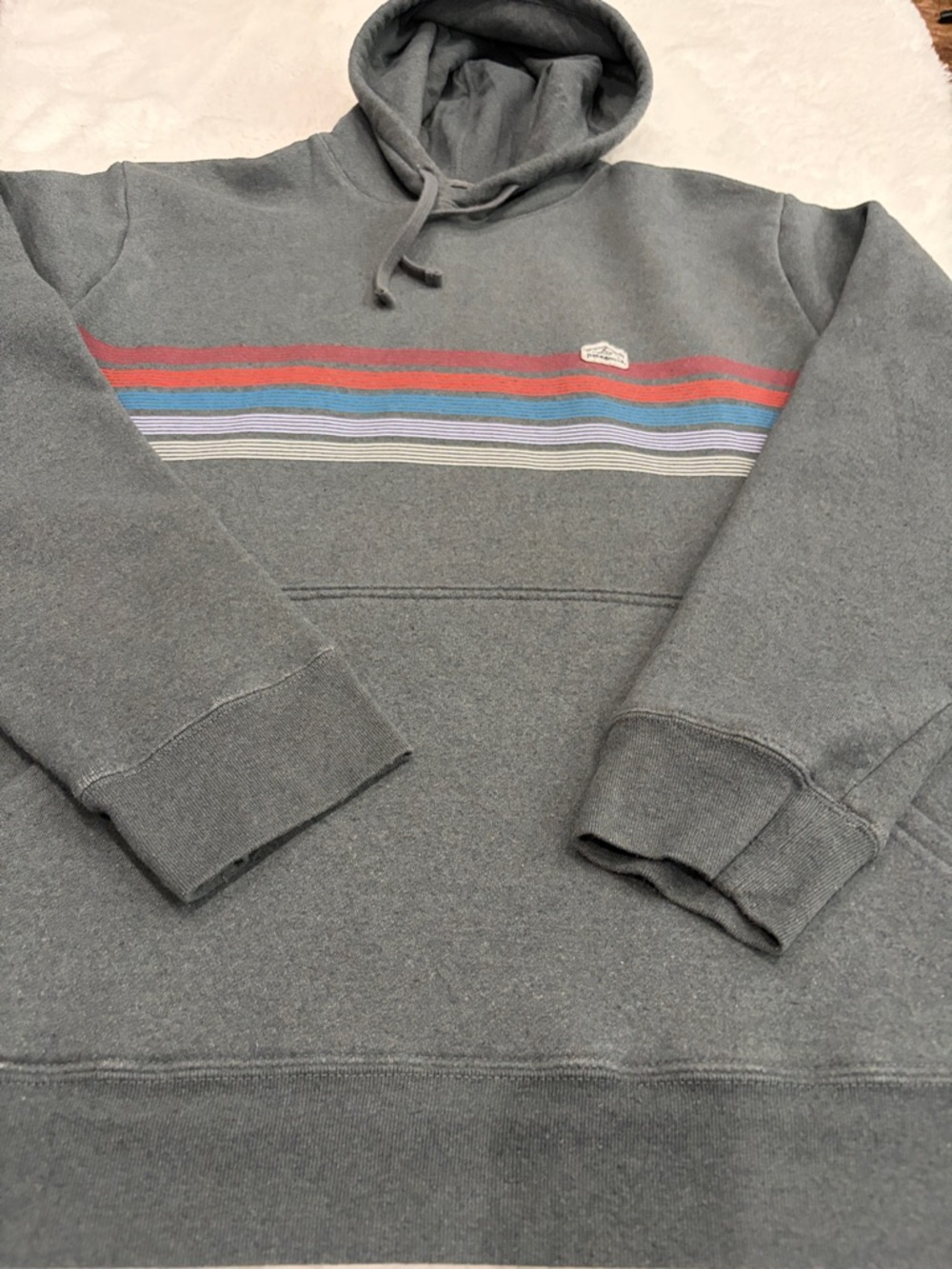 Patagonia,Size,XL,Men's Gray Hooded Sweatshirt with Multicolor Stripe - Picture 16 of 16